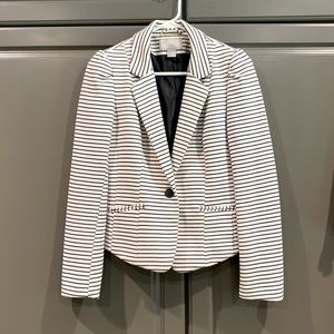 H&M cropped jacket. White / navy blue stripe. Sz 8